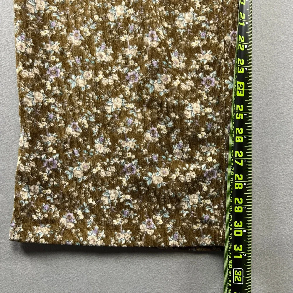 Polagram Corduroy Pants Womens XL Multi Ditsy Floral Cotton Wide Leg High Rise